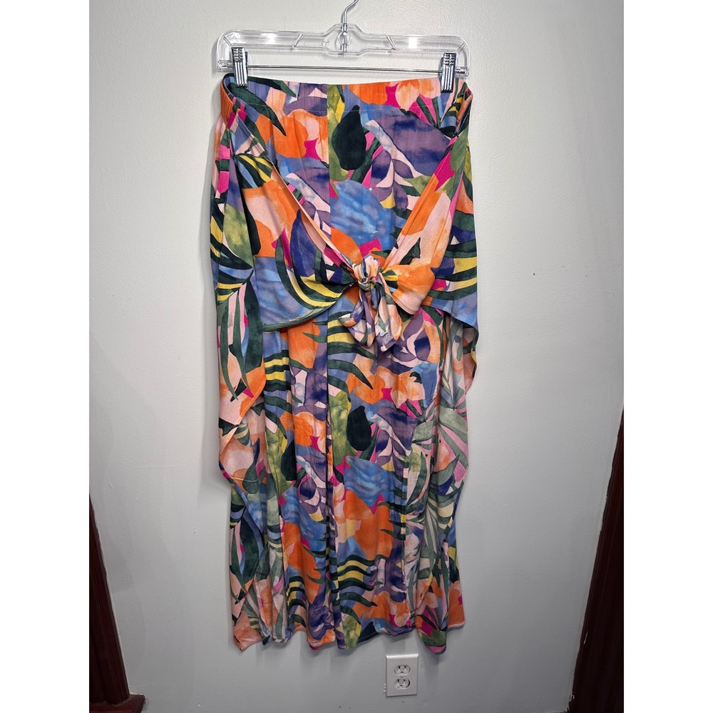Kona Sol Womens XL Tropical Floral Wide Leg Swim Cover Up Pants Front Tie Multi